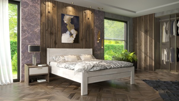 Masívna drevená posteľ s plným čelom