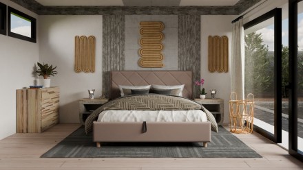 Krásne čelo Klinmam Madison s čalúnenými štvorcami sa vyznačuje nápaditým dizajnom a dokonalým remeselným spracovaním.