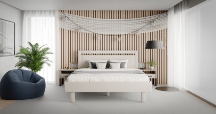 Posteľ Matera už pri prvom pohľade zaujme svojím tvarom a jednoduchým moderným dizajnom.