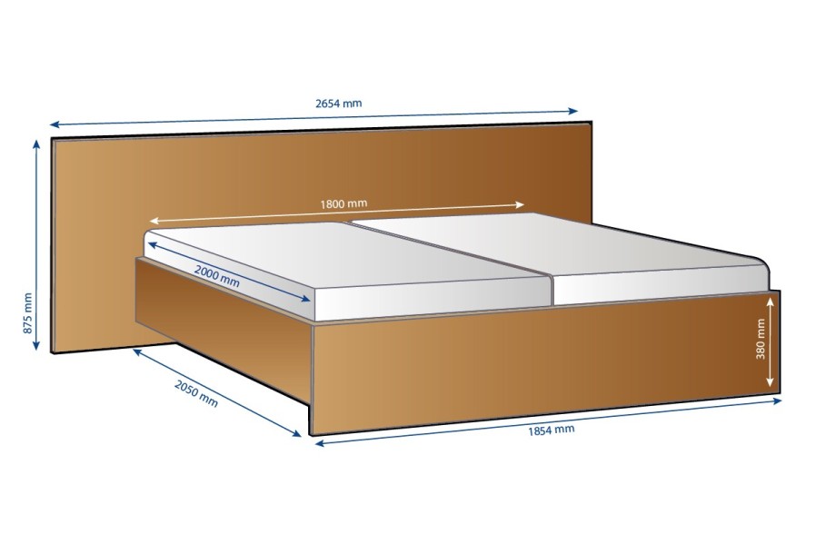 Posteľ Ella je charakteristická rovným a širokým veľkým čelom.