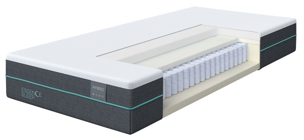 Matrac Essence Sleep Hybrid ponúka vysokú úroveň komfortu a opory pri spánku vďaka vrstve pamäťovej peny AirCell, peny Support Foam a taštičkových pružín v jadre.