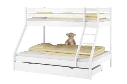 Theo je poschodová posteľ pre tri deti, ktorá spája precízne spracovanie s vysokou funkčnosťou.