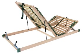 Posteľový rošt s ručným polohovaním a vyklápaním nožnej časti Portoflex II HN P, 140x200 cm Ručne polohovateľný rošt s mechanickým zdvihom a vyklápaním nožnej časti pomocou piestu.